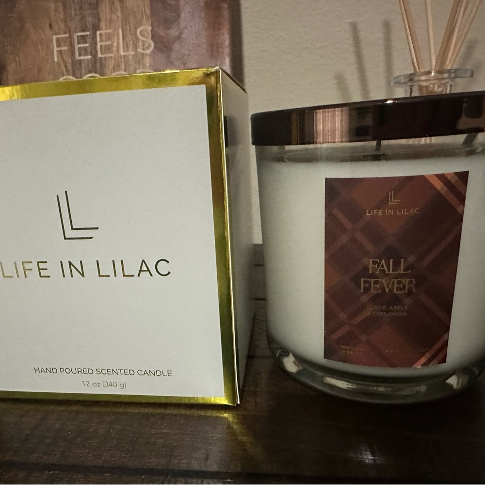 Brand new in box, Life in Lilac Fall candle with brown lid - Fall Fever